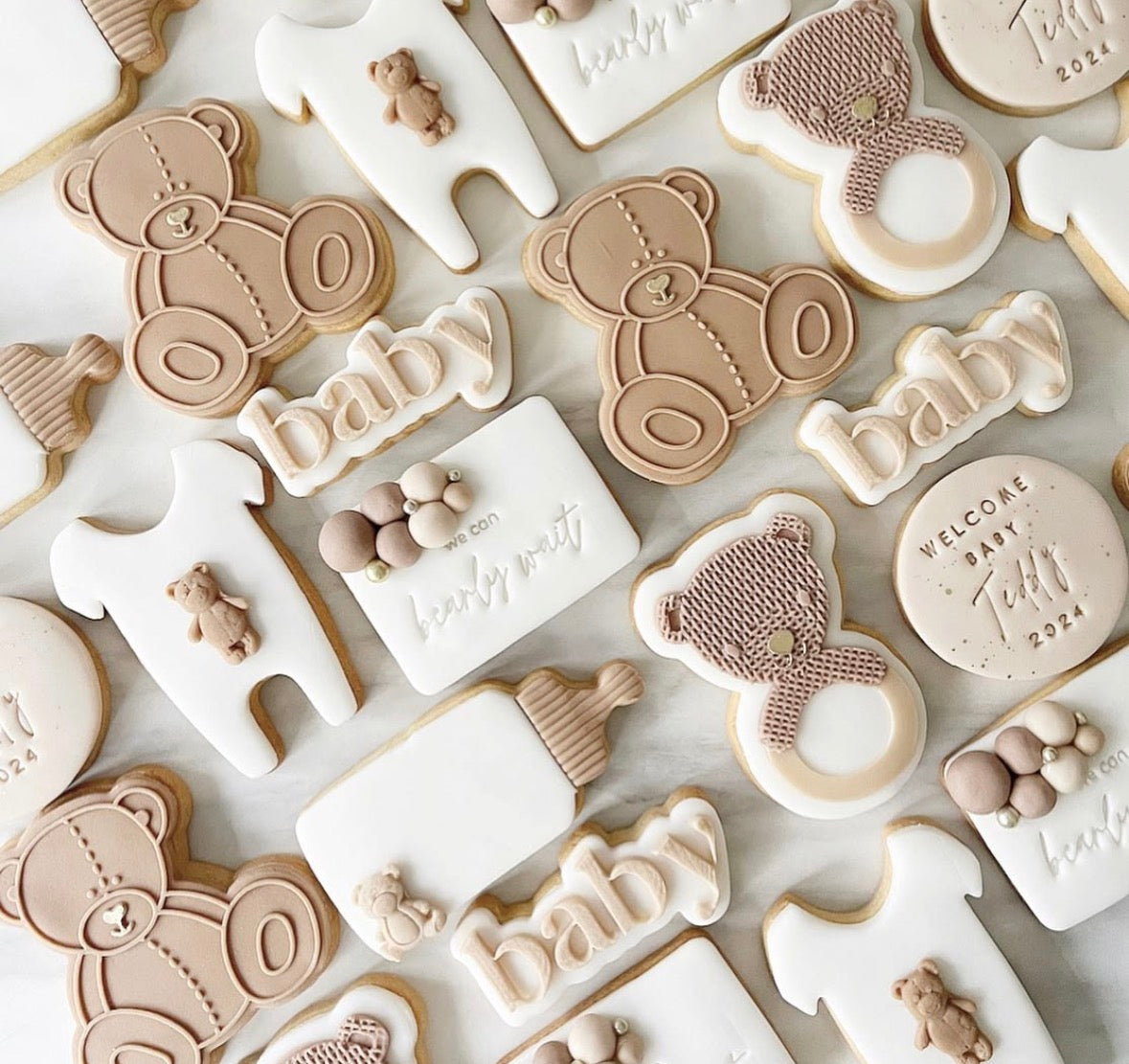 Biscuits personnalisés thème naissance ours et baby