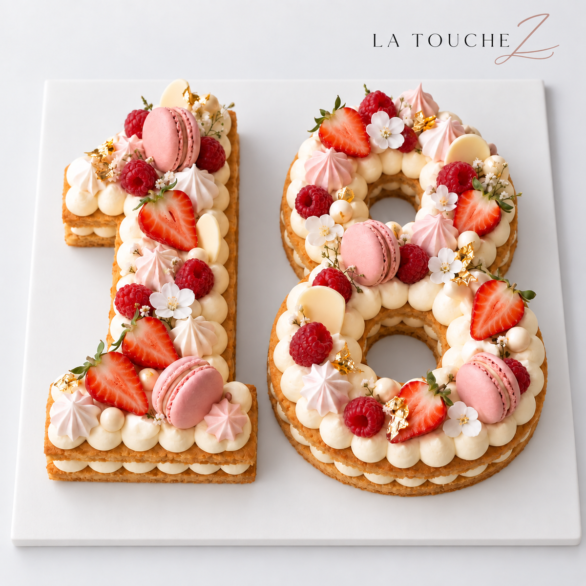 Number Cake 18 LA TOUCHE Z sur fond gris clair blanc